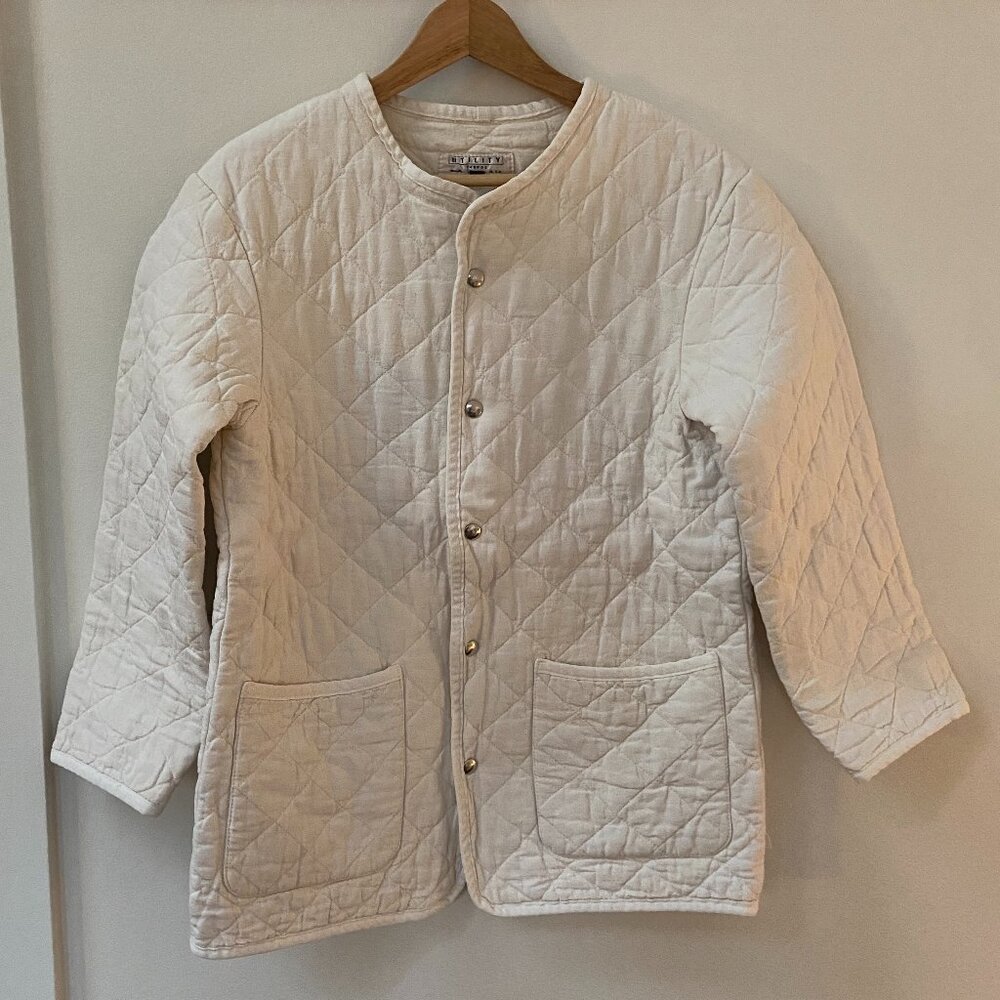 Collarless Quilted Snap Jacket